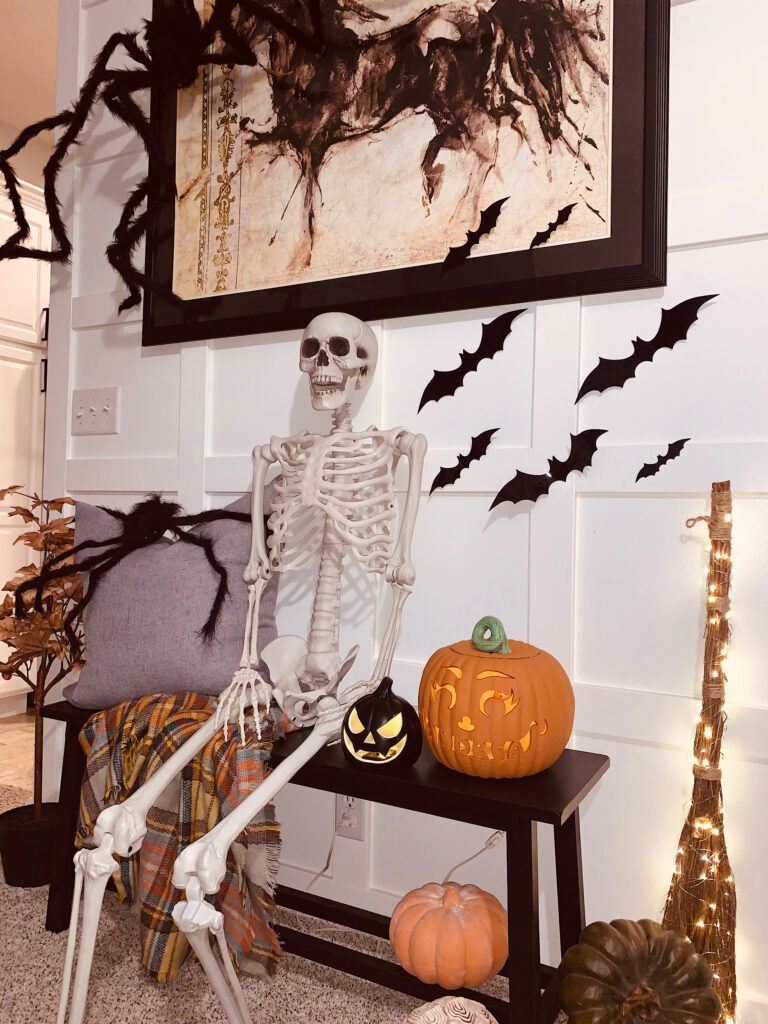 Entryway Bench with Halloween decorations