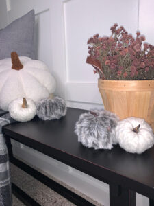 Fall Decor Bench with pumpkins